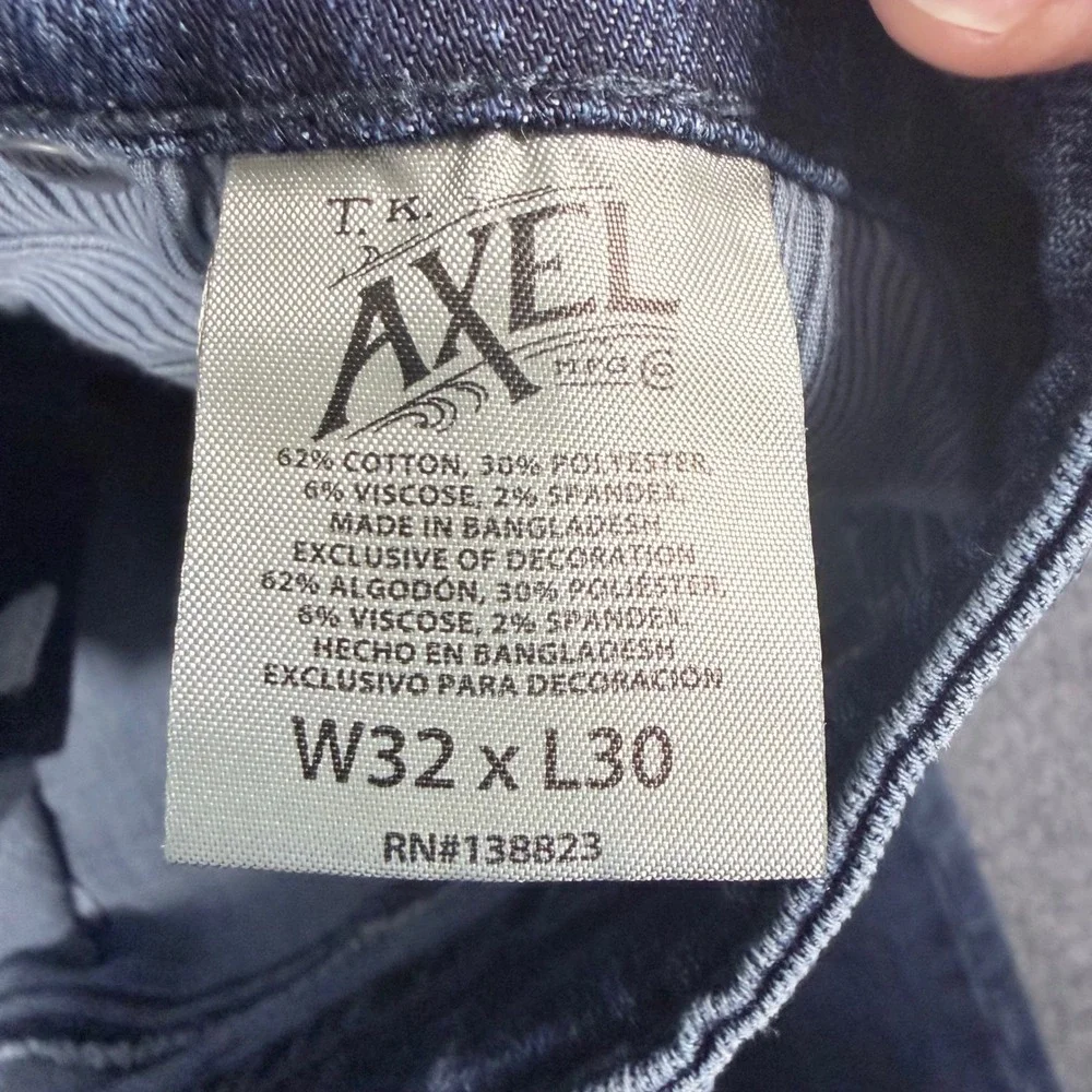 TK Axel Mens Slim Bootcut Jeans Medium Wash Blue Denim 32x30 Distressed Hem